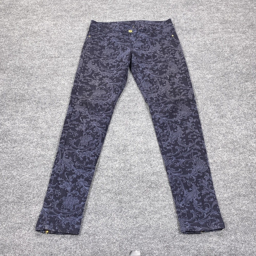ARK Jeans Womens 14 Blue Dark Wash‎ Skinny Slim Floral Mid Rise Ankle Zip